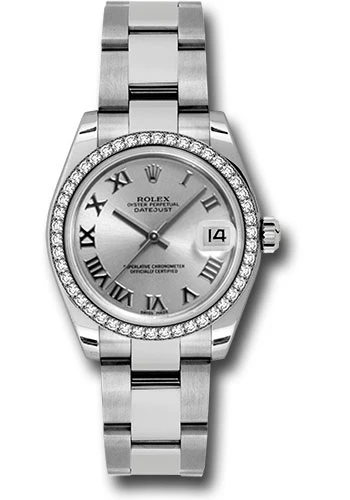 Rolex Steel and White Gold Datejust 31 Watch - 46 Diamond Bezel - Silver Roman Dial - Oyster Bracelet - 178384 sro