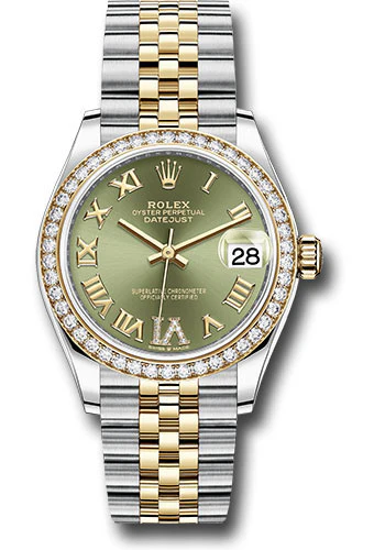 Rolex Steel and Yellow Gold Datejust 31 Watch - Diamond Bezel - Olive Green Diamond Roman Six Dial - Jubilee Bracelet - 278383RBR ogdr6j