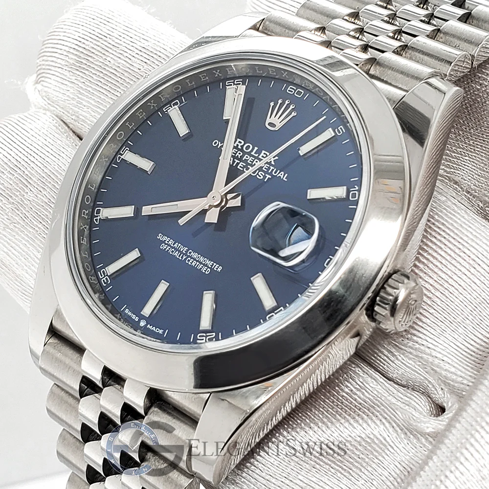 Rolex Steel Datejust 41 Blue Index Dial Jubilee Watch 126300 Box Papers