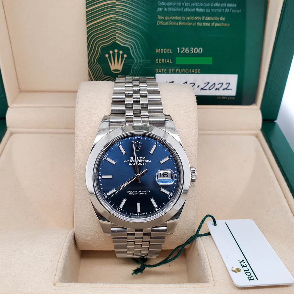 Rolex Steel Datejust 41 Blue Index Dial Jubilee Watch 126300 Box Papers - Image 3
