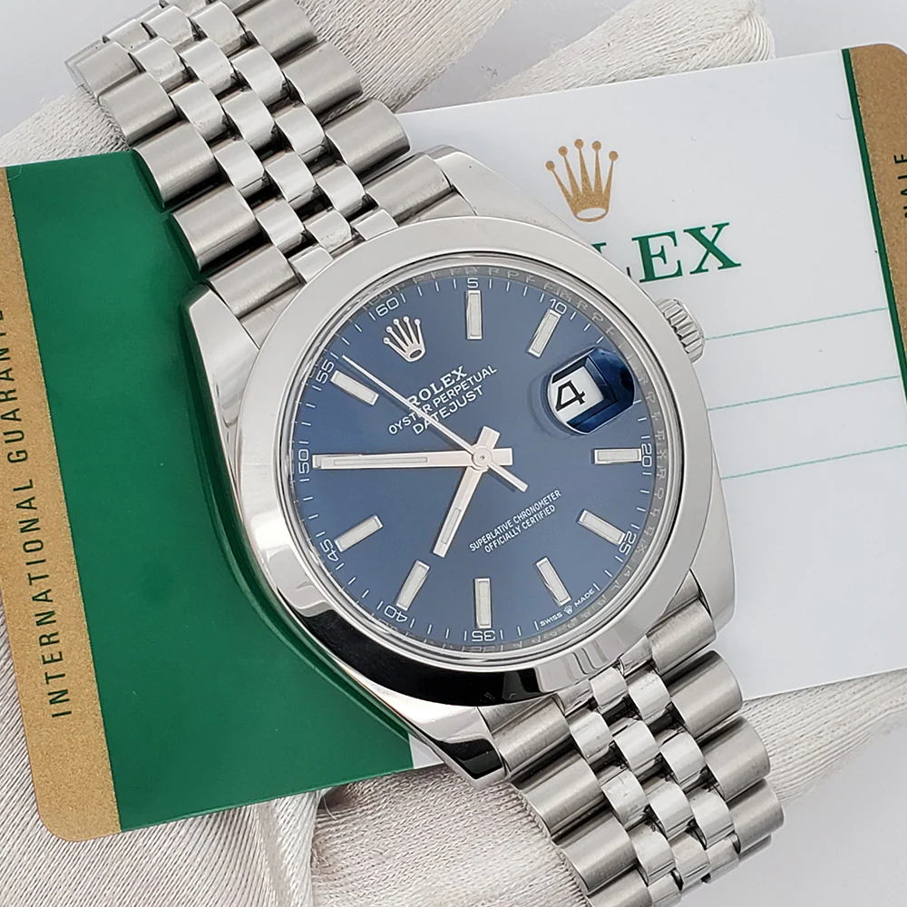 Rolex Steel Datejust 41 Blue Index Dial Stainless Steel Jubilee Watch 126300 Box Papers - Image 3