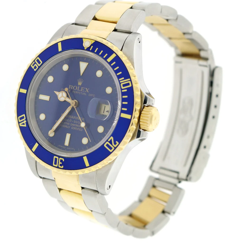 Rolex Submariner 2-Tone 18K Yellow Gold/Stainless Steel Blue Bezel & Dial Mens Oyster Watch 16803 - Image 3