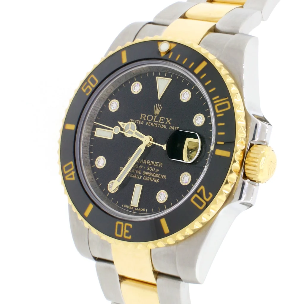 Rolex Submariner 2-Tone 18K Yellow Gold/Stainless Steel Factory Diamond Dial Ceramic Bezel Automatic Mens Oyster Watch 116613 - Image 3