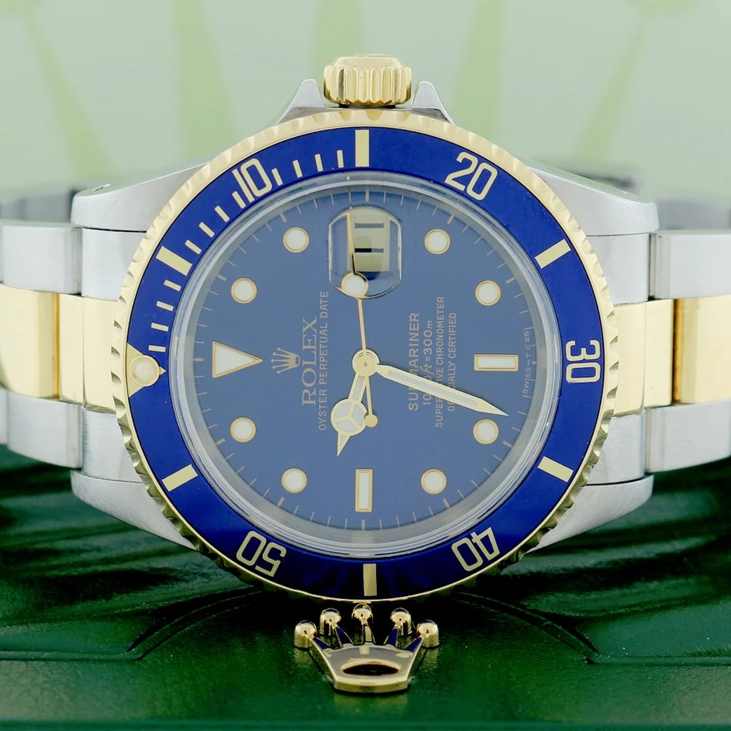 Rolex Submariner 2-Tone 18K Yellow Gold/Stainless Steel Blue Bezel & Dial Mens Oyster Watch 16613 - Image 2
