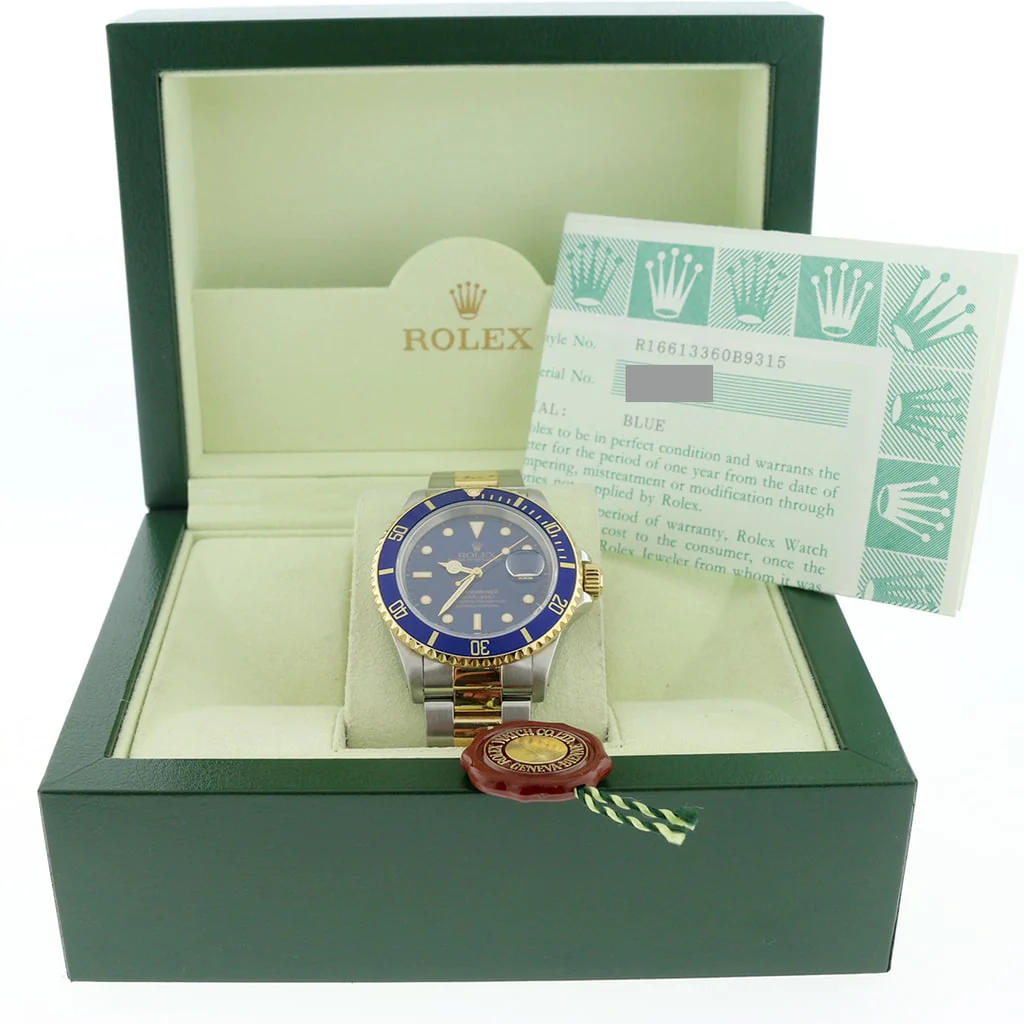 Rolex Submariner 2-Tone 18K Yellow Gold/Stainless Steel Blue Bezel & Dial Mens Oyster Watch 16613 - Image 3