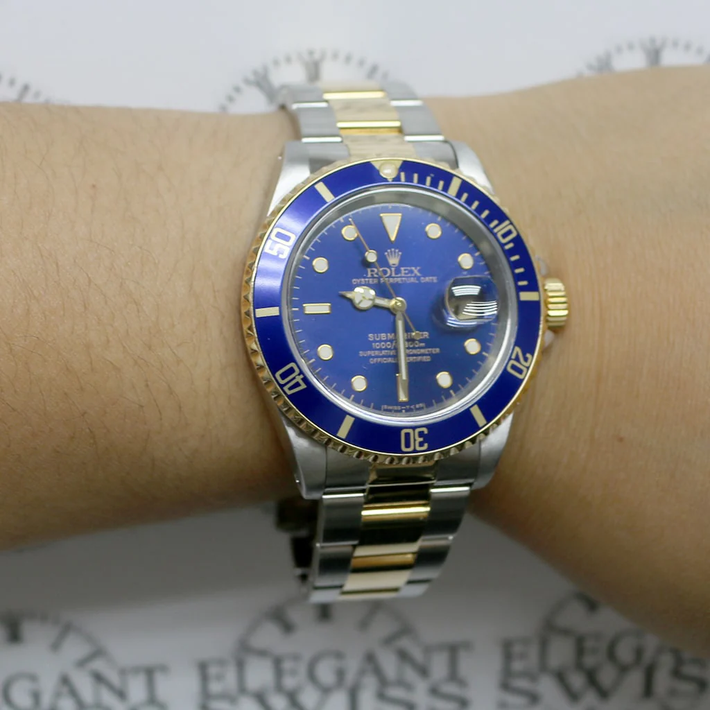 Rolex Submariner 2-Tone 18K Yellow Gold/Stainless Steel Blue Bezel & Dial Mens Oyster Watch 16613 - Image 4