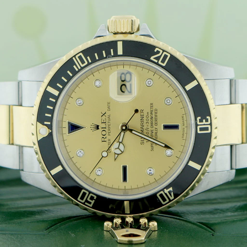 Rolex Submariner 2-Tone 18K Yellow Gold/Steel Original Serti Diamond Dial 40mm Mens Oyster Watch 16613 - Image 2