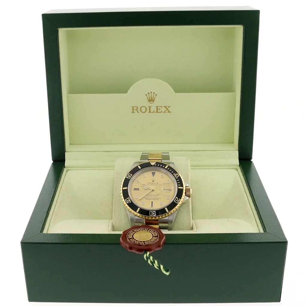 Rolex Submariner 2-Tone 18K Yellow Gold/Steel Original Serti Diamond Dial 40mm Mens Oyster Watch 16613 - Image 3