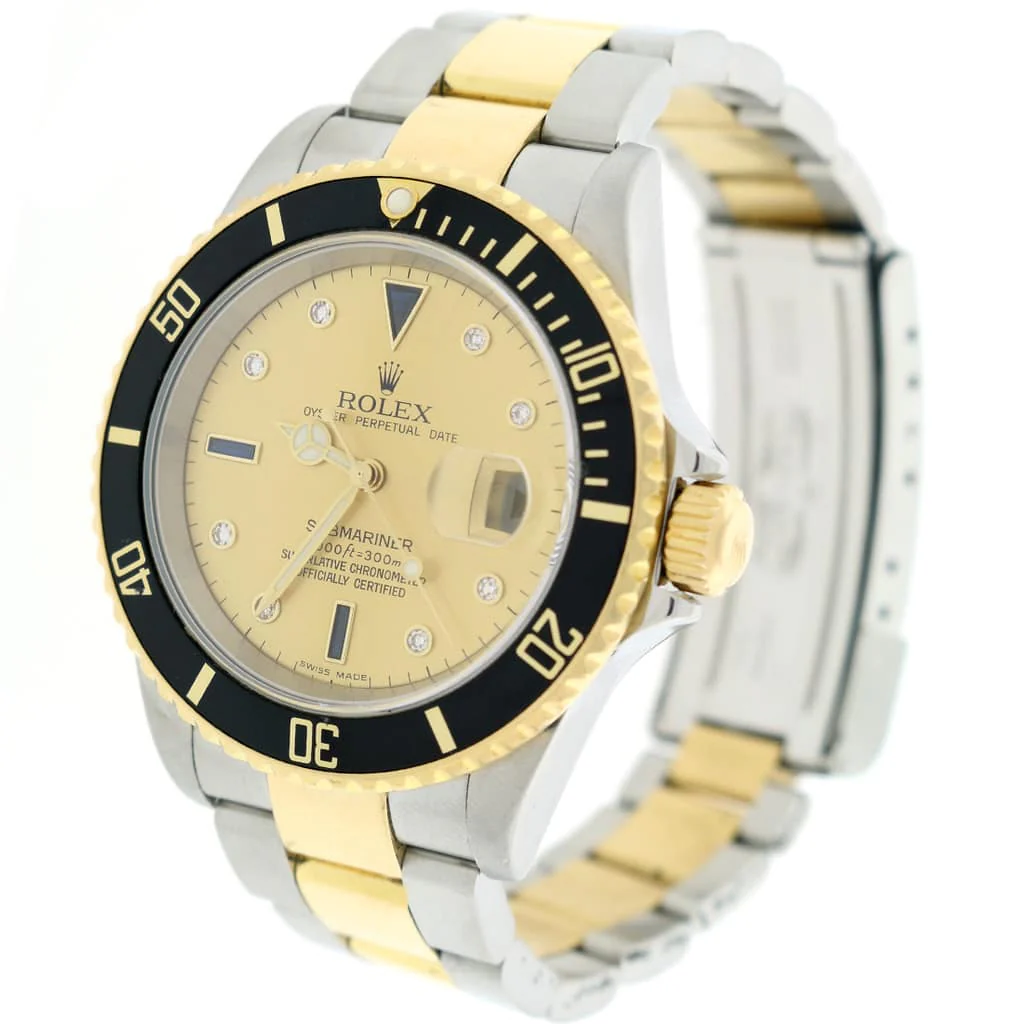 Rolex Submariner 2-Tone 18K Yellow Gold/Steel Original Serti Diamond Dial 40mm Mens Oyster Watch 16613 - Image 4