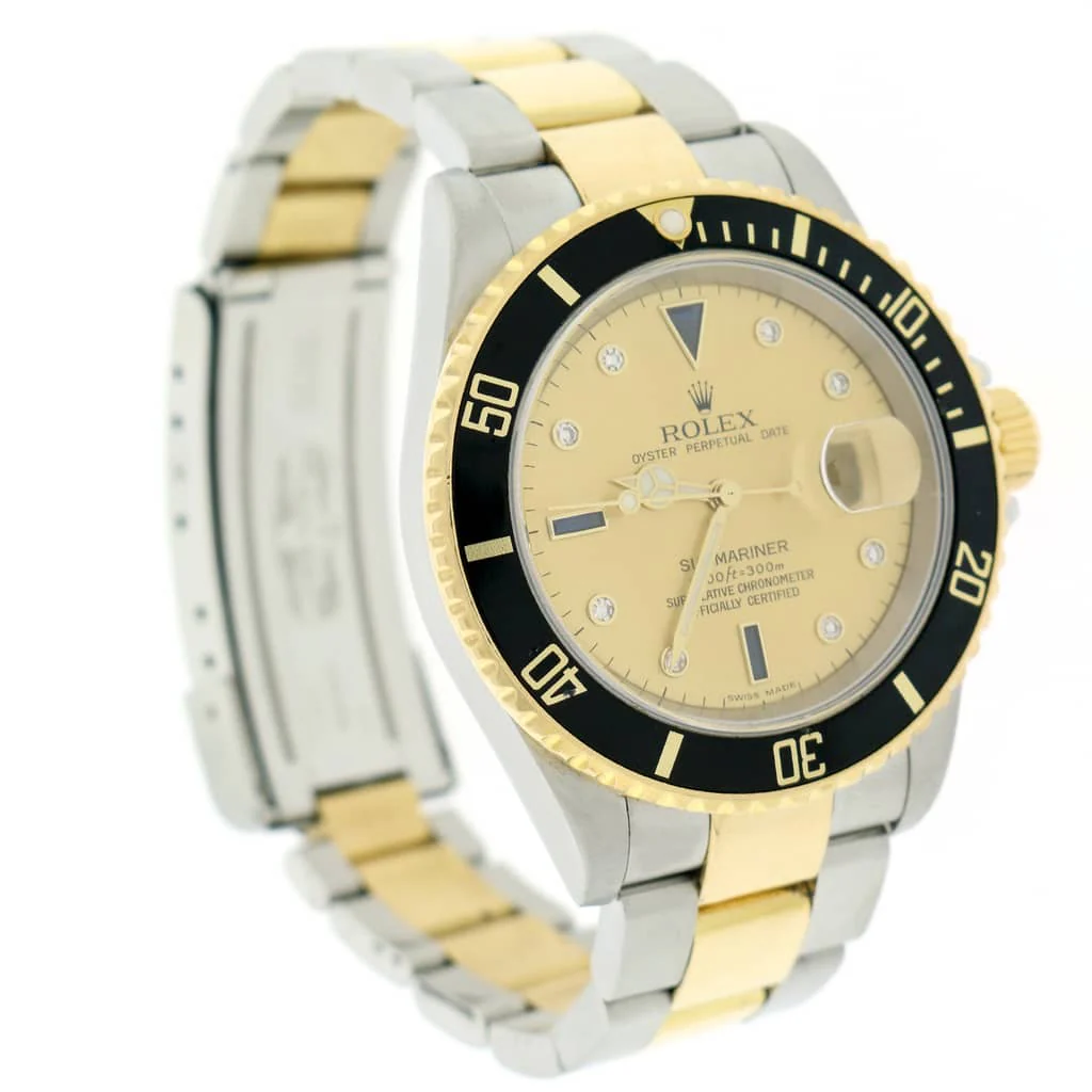 Rolex Submariner 2-Tone 18K Yellow Gold/Steel Original Serti Diamond Dial 40mm Mens Oyster Watch 16613 - Image 5