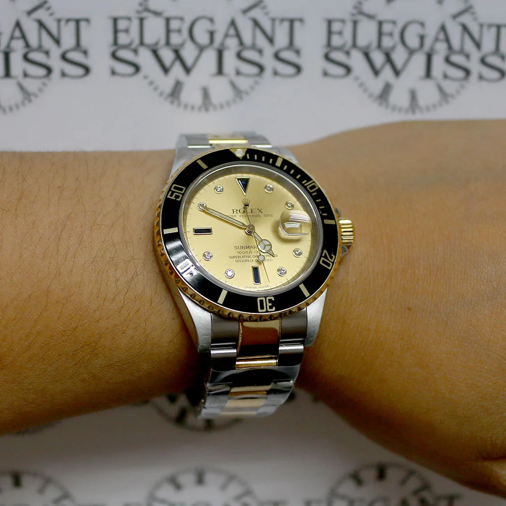 Rolex Submariner 2-Tone 18K Yellow Gold/Steel Original Serti Diamond Dial 40mm Mens Oyster Watch 16613 - Image 7