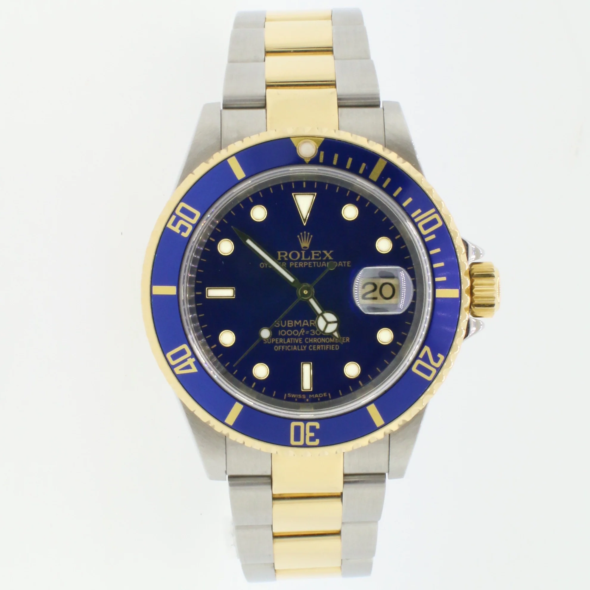 Rolex Submariner 2-Tone Blue Bezel/Dial Mens 40mm Watch 16613