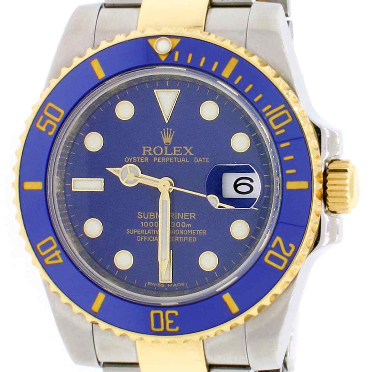 Rolex Submariner 2-Tone Blue Ceramic Bezel & Dial Oyster Watch Box Papers
