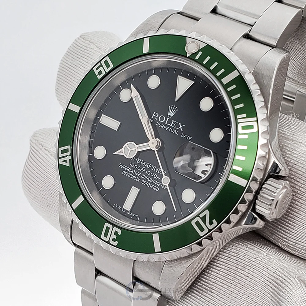 Rolex Submariner Date 40mm "Kermit" Black Dial Green Bezel Stainless Steel Watch 16610LV Box Papers