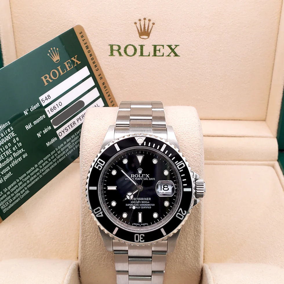 Rolex Submariner Date 16610 40mm Engraved Rehaut Steel Watch Box Papers - Image 3
