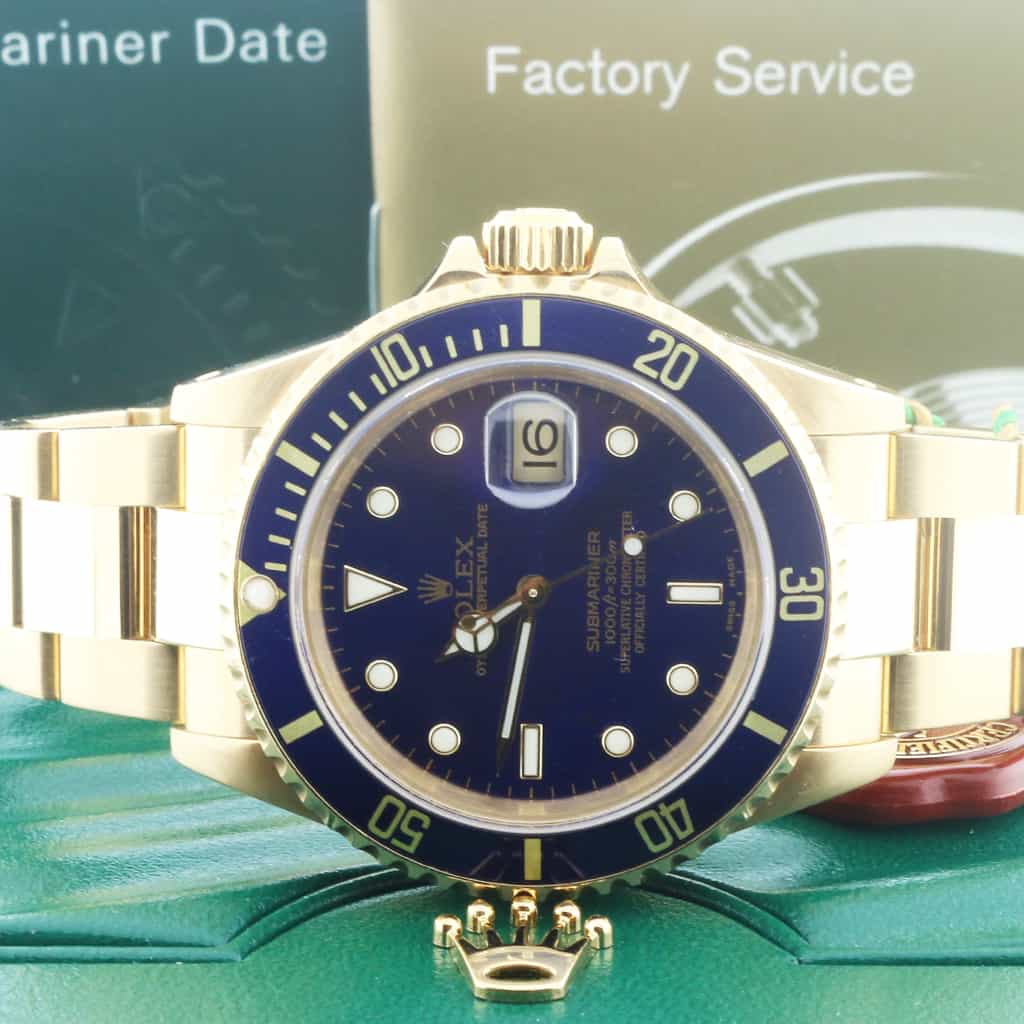 Rolex Submariner Date 18K Yellow Gold Blue Dial/Bezel 40MM Automatic Mens Watch 16618 - Image 2