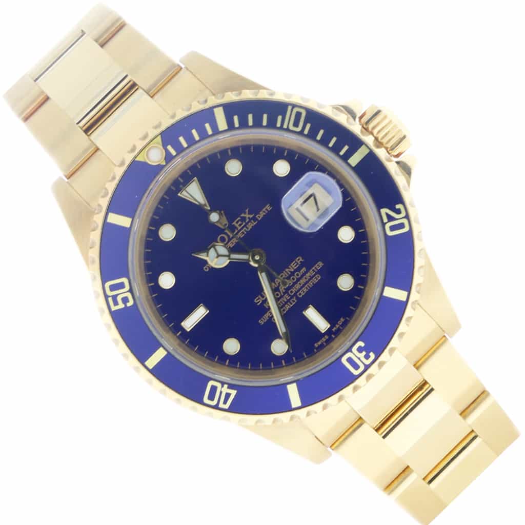 Rolex Submariner Date 18K Yellow Gold Blue Dial/Bezel 40MM Automatic Mens Watch 16618 - Image 4