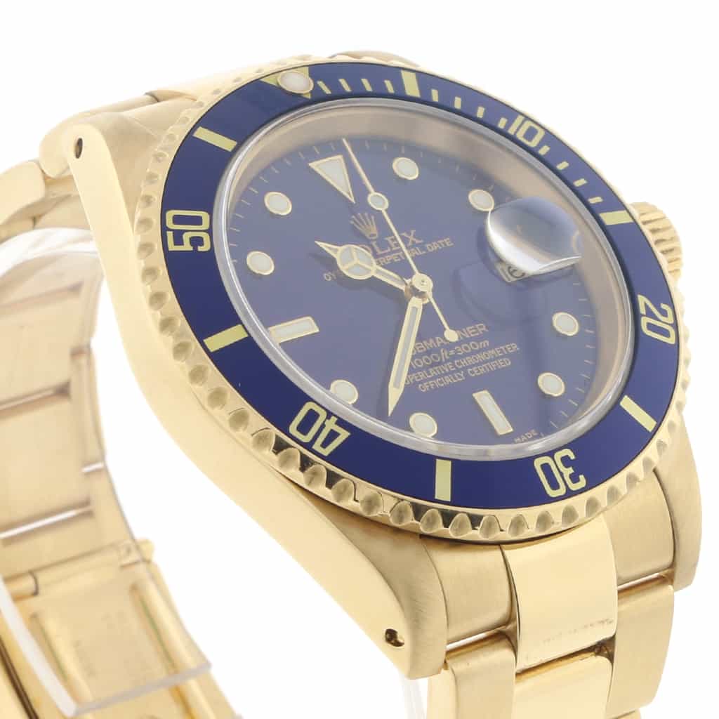Rolex Submariner Date 18K Yellow Gold Blue Dial/Bezel 40MM Automatic Mens Watch 16618 - Image 6