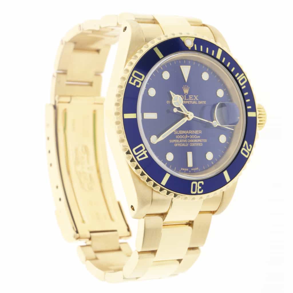 Rolex Submariner Date 18K Yellow Gold Blue Dial/Bezel 40MM Automatic Mens Watch 16618 - Image 8