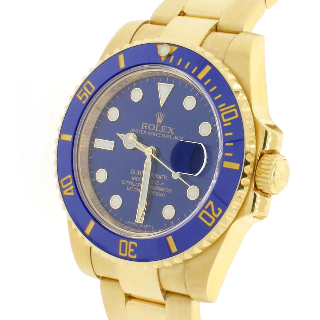 Rolex Submariner Date 18K Yellow Gold Factory Blue Dial/Bezel 40MM Automatic Oyster Mens Watch 16618 - Image 3