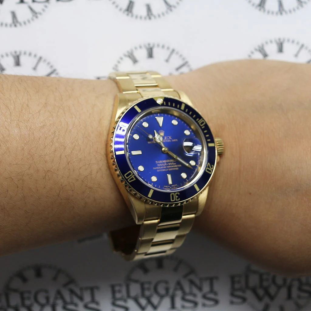 Rolex Submariner Date 18K Yellow Gold Factory Blue Dial/Bezel 40MM Automatic Oyster Mens Watch 16618 - Image 4