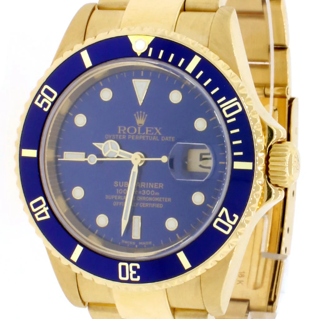 Rolex Submariner Date 18K Yellow Gold Factory Blue Dial/Bezel 40MM Automatic Oyster Mens Watch 16618 - Image 6