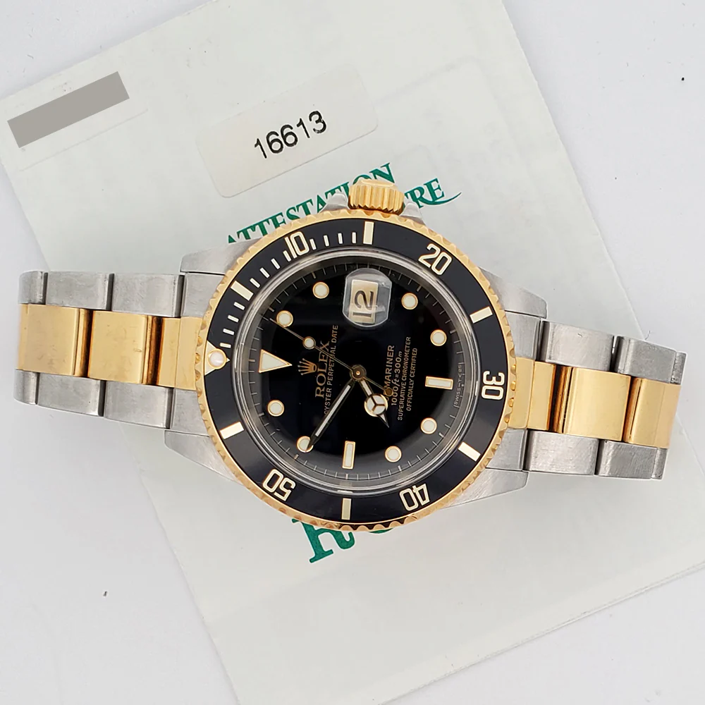 Rolex Submariner Date 40mm 16613 Yellow Gold/Steel Black Dial Watch Box Papers - Image 2