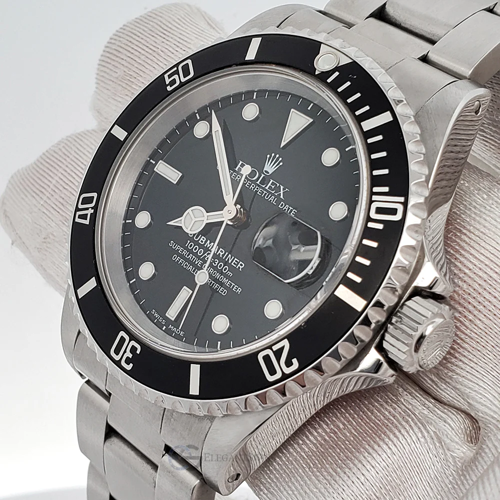 Rolex Submariner Date 40mm Black Dial Stainless Steel Watch 16610 Box Papers