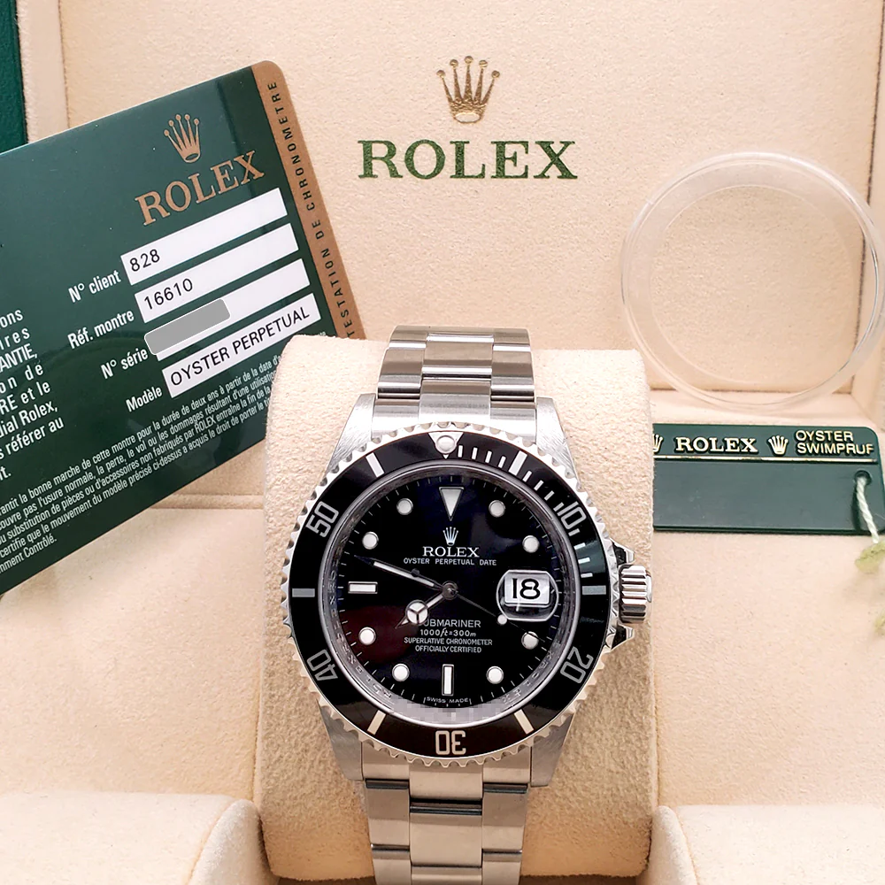 Unpolished Rolex Submariner Date 40mm Black Dial Steel Oyster Watch 16610 Box Papers Tag - Image 3