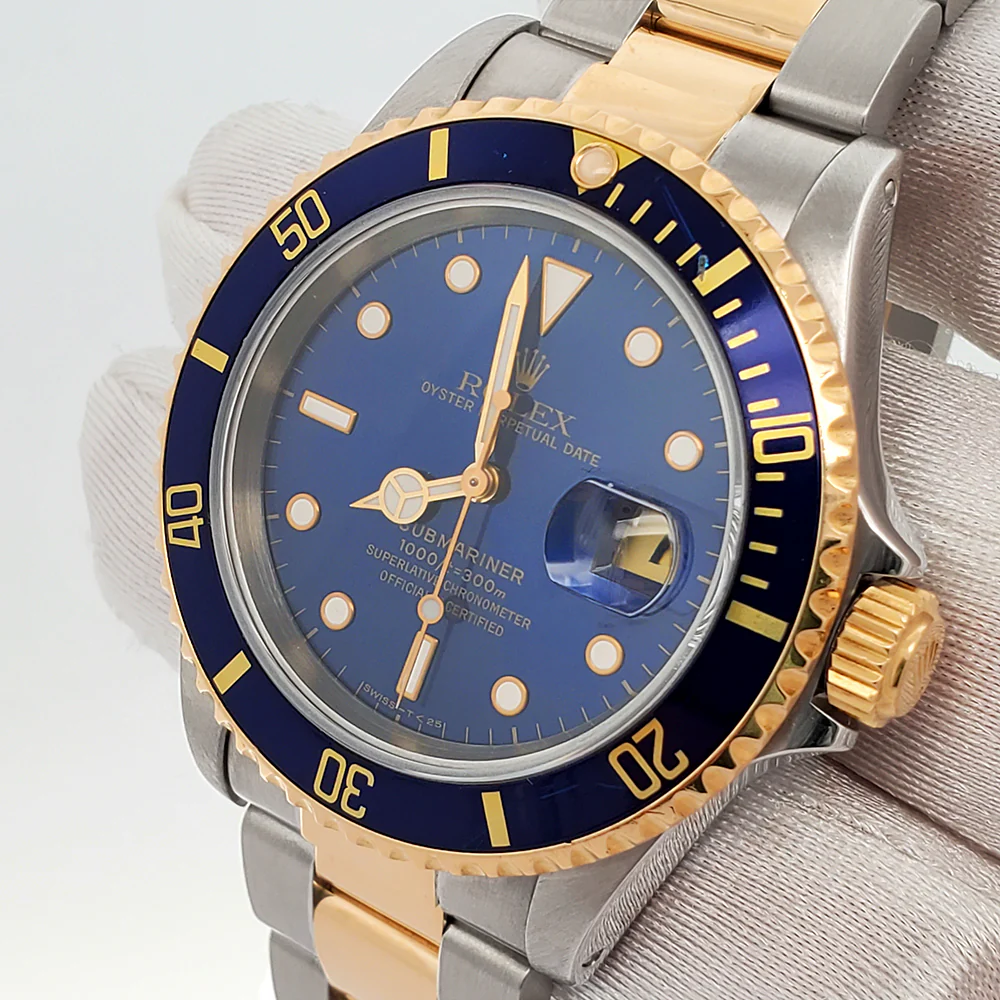 Rolex Submariner Date 40mm Blue Dial Yellow Gold/Stainless Steel Watch 16613 Box Papers