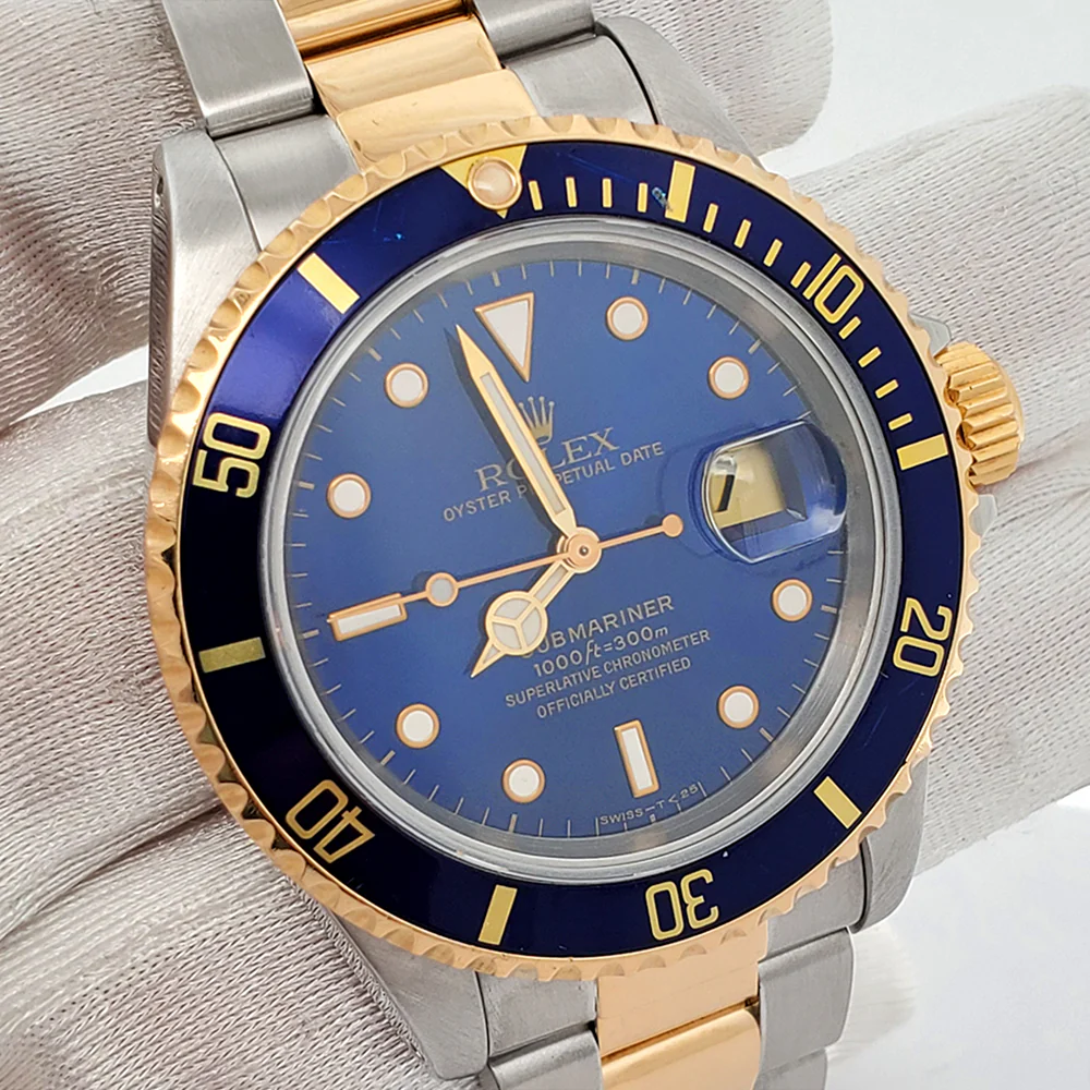 Rolex Submariner Date 40mm Blue Dial Yellow Gold/Stainless Steel Watch 16613 Box Papers - Image 3