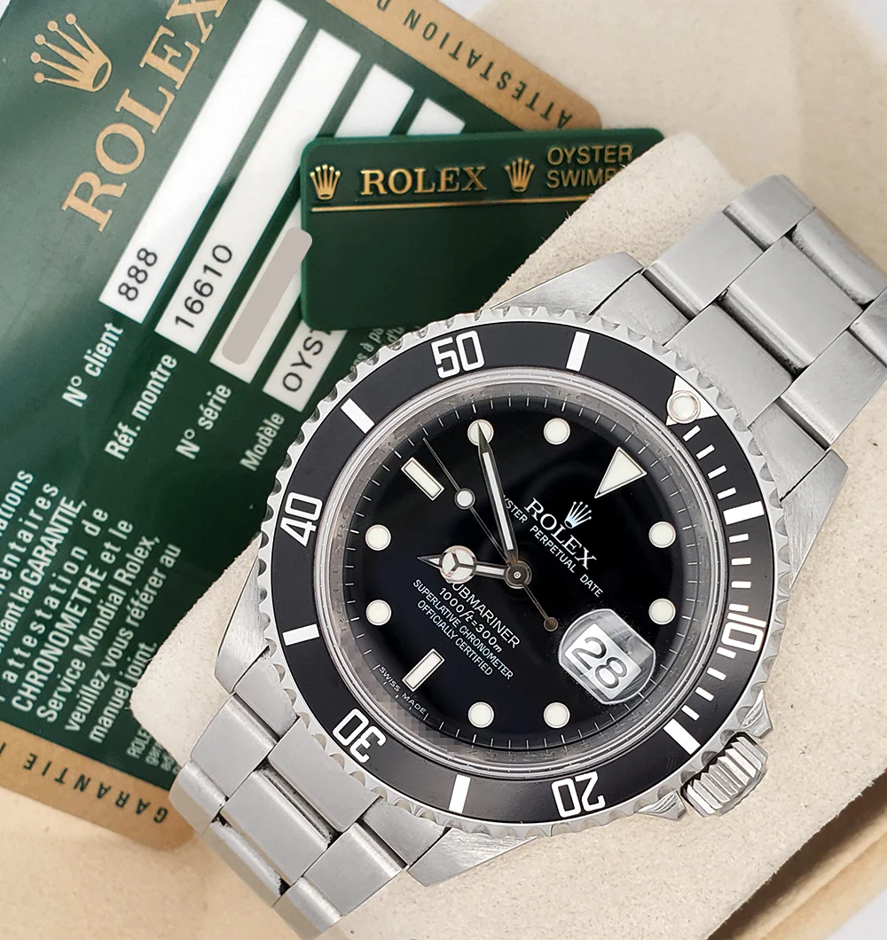 2009 Rolex Submariner Date 40mm Engraved Rehaut Steel Watch 16610 Box Papers