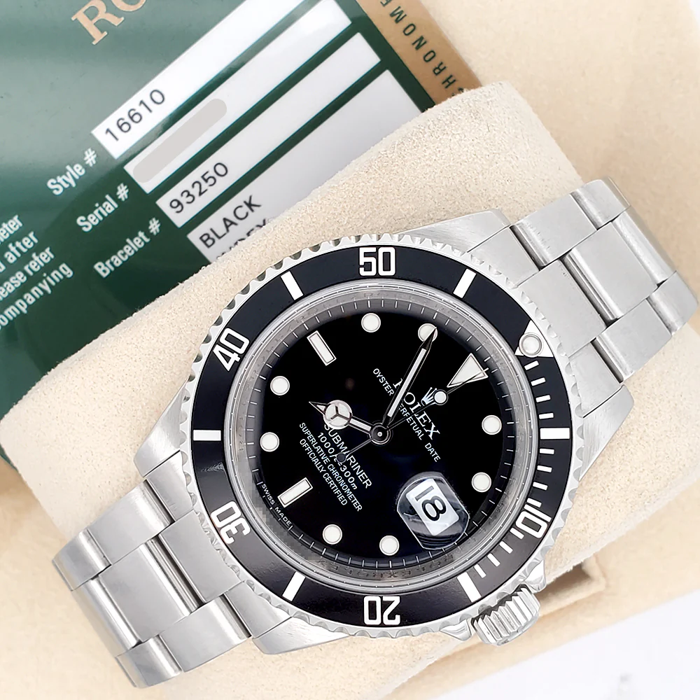 Rolex Submariner Date 40mm Engraved Rehaut Steel Watch 16610 Box Papers - Image 4