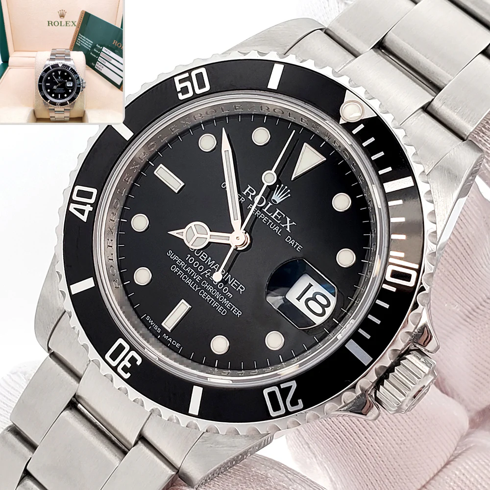 Rolex Submariner Date Engraved Rehaut 40mm Steel Oyster Watch 16610 Box Papers