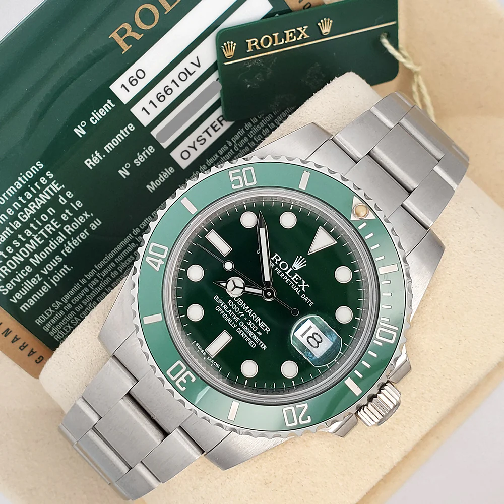 Rolex Submariner "Hulk" Green 40mm Steel Watch 116610LV Box Papers