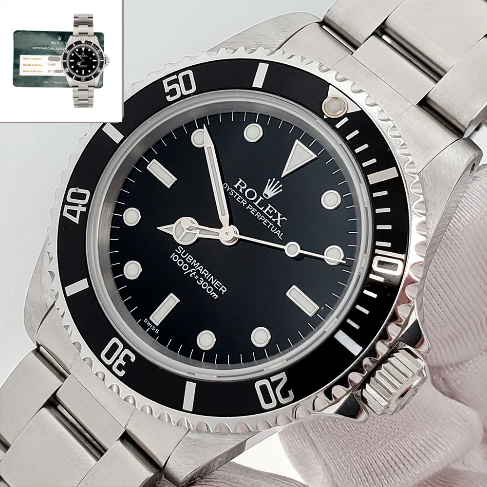 Rolex Submariner No-Date 2-Liner Black Dial Steel 40mm Watch 14060 Box Service Papers