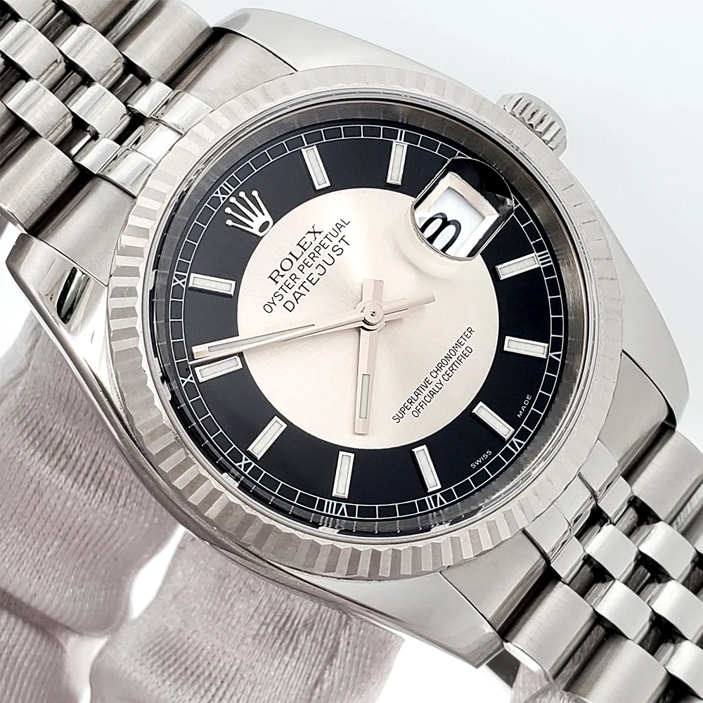 Rolex Tuxedo Dial Datejust White Gold Bezel 36mm Steel Watch 116234 Box Papers - Image 2