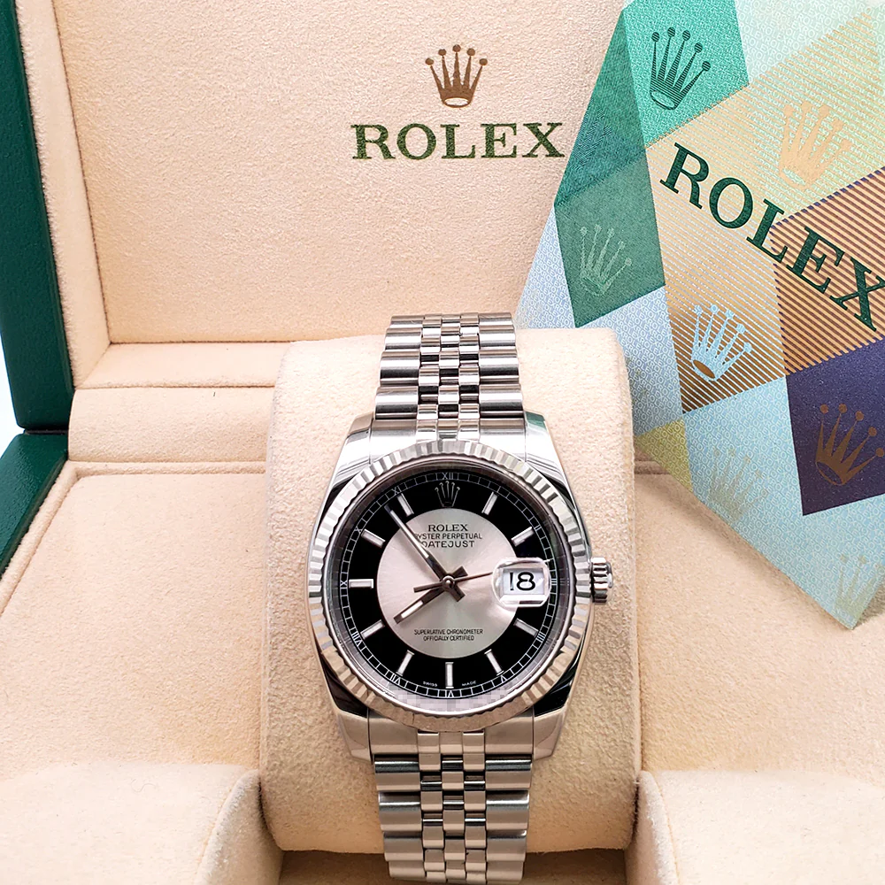 Rolex Tuxedo Dial Datejust White Gold Bezel 36mm Steel Watch 116234 Box Papers - Image 4