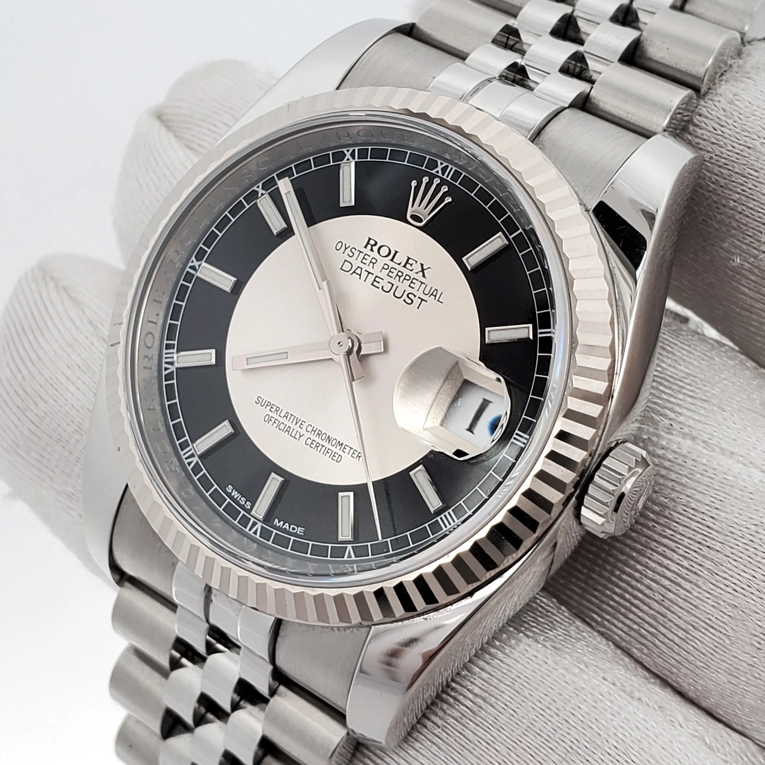 Rolex Tuxedo Dial Datejust White Gold Bezel 36mm Steel Watch 116234 Box Papers - Image 3