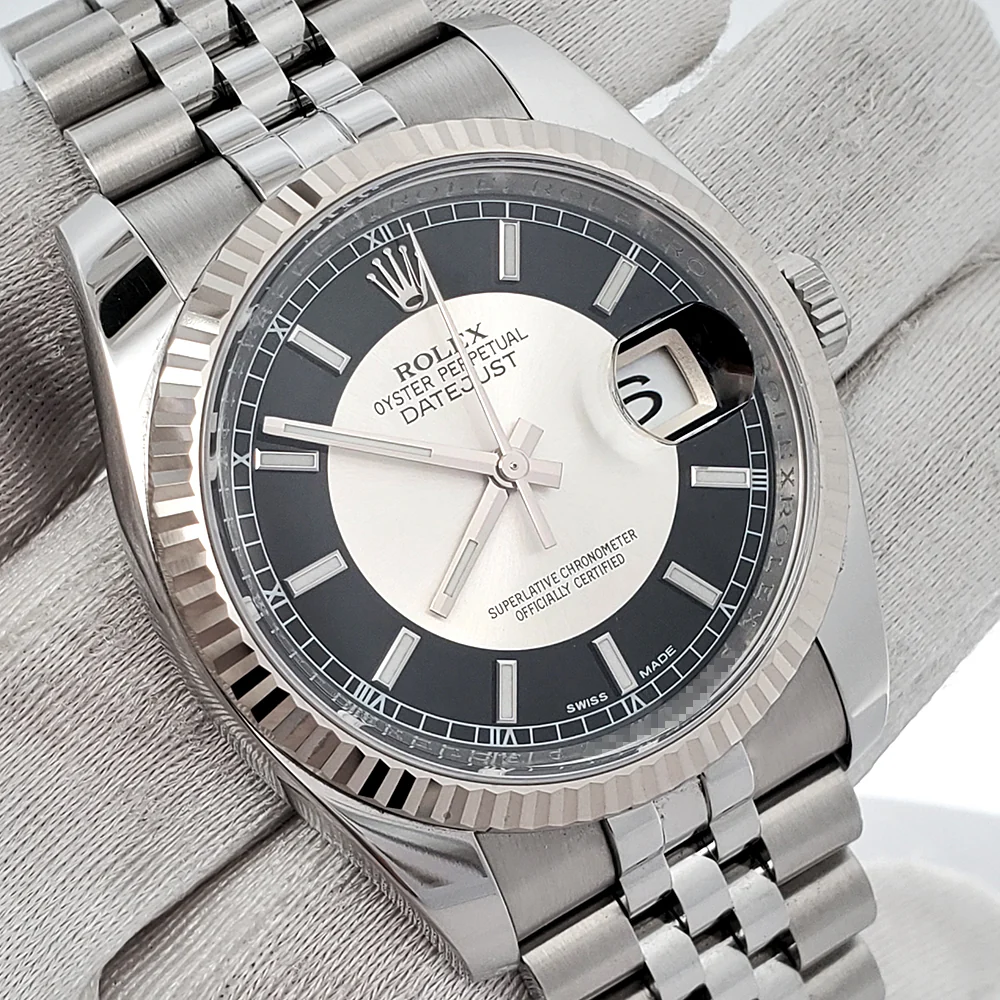 Rolex Tuxedo Dial Datejust White Gold Bezel 36mm Steel Watch 116234 Box Papers - Image 4