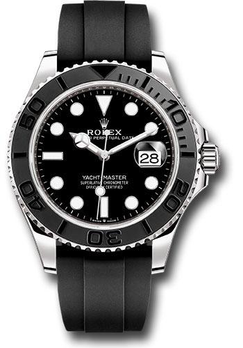 Rolex White Gold Yacht-Master 42 Watch - Black Dial - Oysterflex Strap