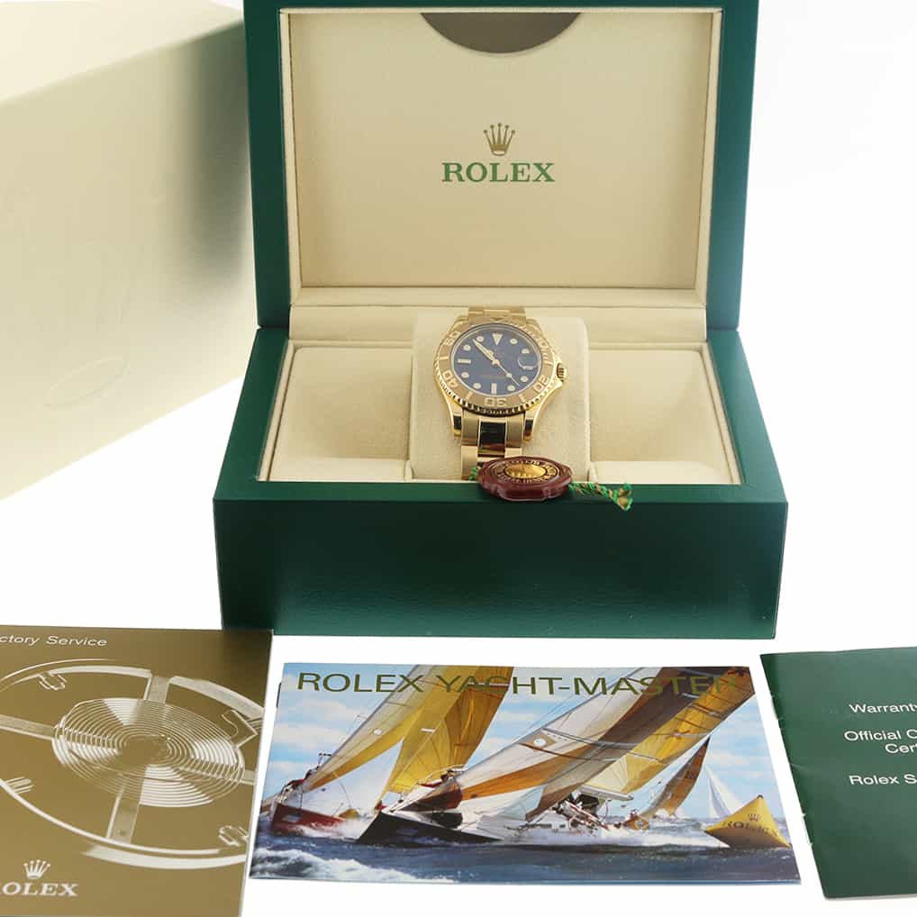 Rolex Yacht-Master 18K Yellow Gold Blue Dial Oyster 35MM Midsize Watch 168628 - Image 3