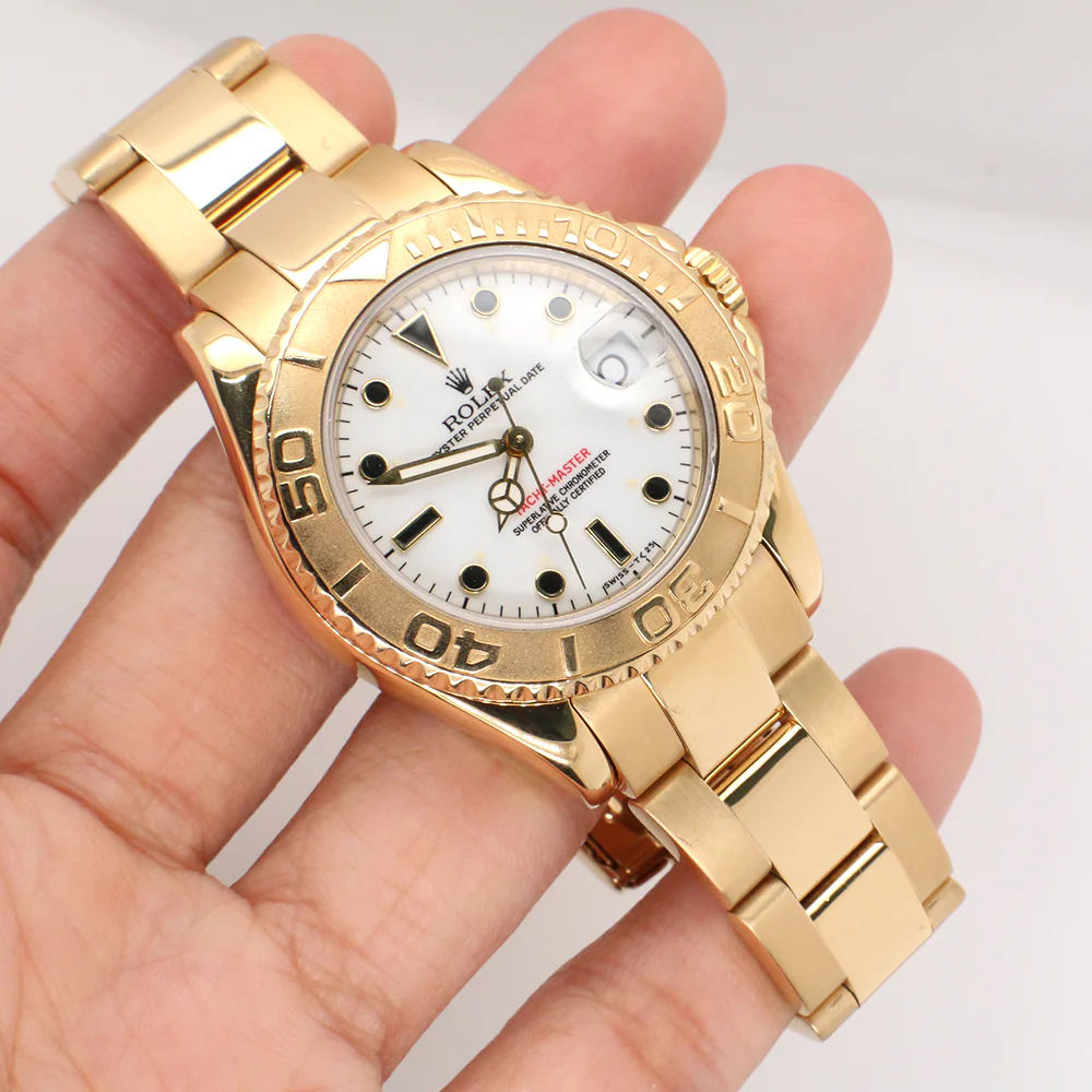 Rolex Yacht-Master 35mm White Dial Yellow Gold Watch 68628 - Image 7