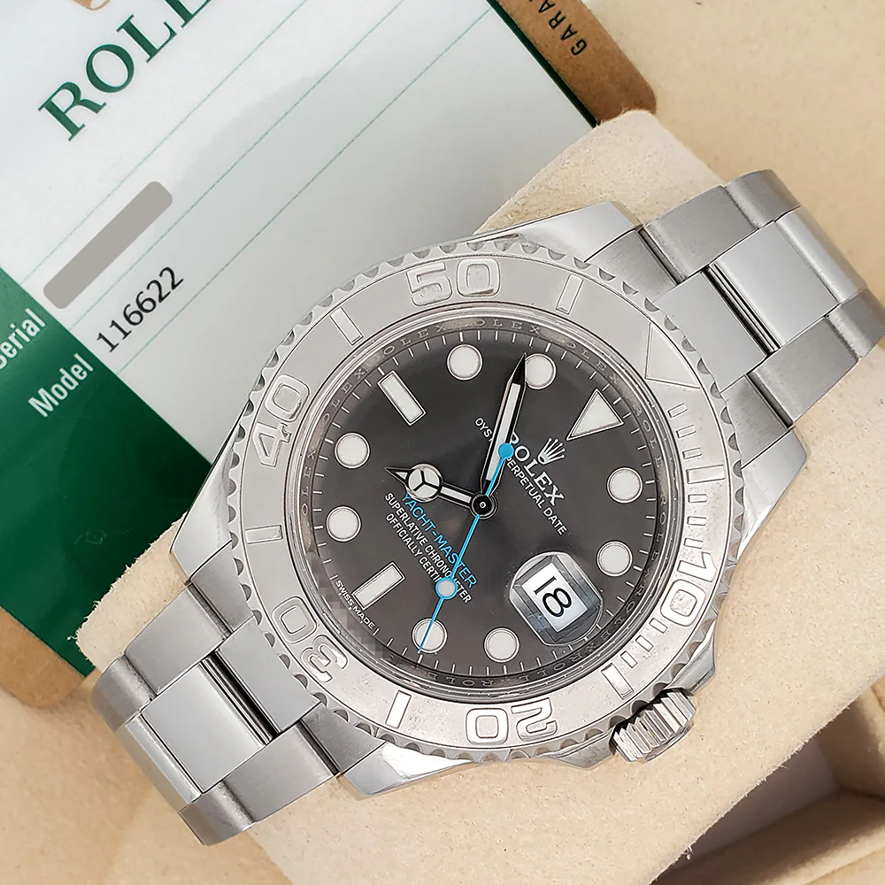 Rolex Yacht-Master 40mm Dark Rhodium Platinum Bezel Steel Watch 116622 Box Papers
