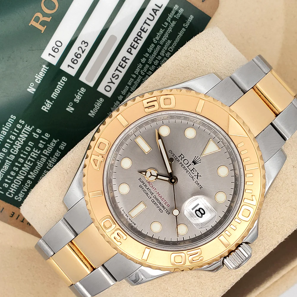 Rolex Yacht-Master 40mm Gray Slate Dial Yellow Gold/Steel Oyster 16623 Watch Box Papers