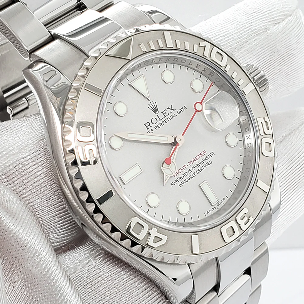 Rolex Yacht-Master 40mm Platinum Bezel Silver Dial Oyster Steel Watch 16622 Box Papers - Image 2