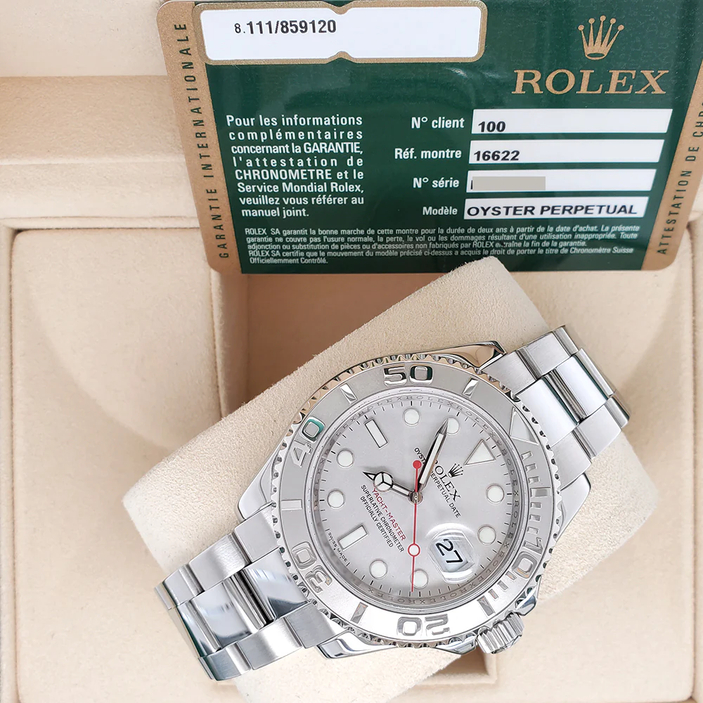 Rolex Yacht-Master 40mm Platinum Bezel Silver Dial Oyster Steel Watch 16622 Box Papers - Image 3