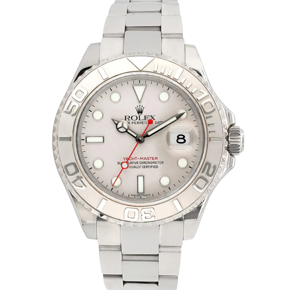 Rolex Yacht-Master 40MM Platinum Bezel Silver Dial Steel Watch 16622 Box Papers