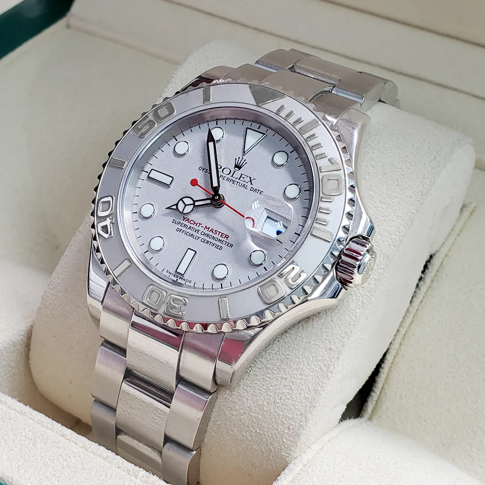 Rolex Yacht-Master 40MM Platinum Bezel Silver Dial Steel Watch 16622 Box Papers - Image 3