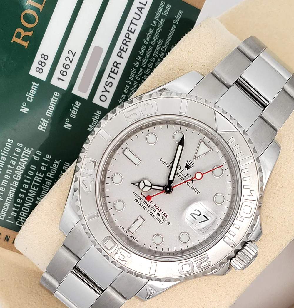 Rolex Yacht-Master 40mm Platinum Bezel Steel Watch 16622 Box Papers